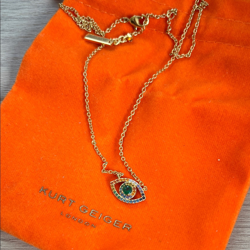 Kurt Geiger Gold Multicolor Crystal Evil Eye Necklace
